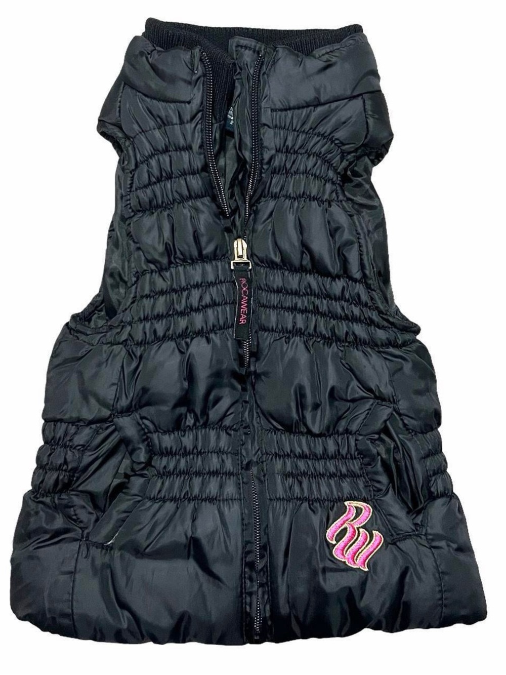 2T Rocawear Toddler Girls Zippered Puffer Vest Black and Pink with Pockets
